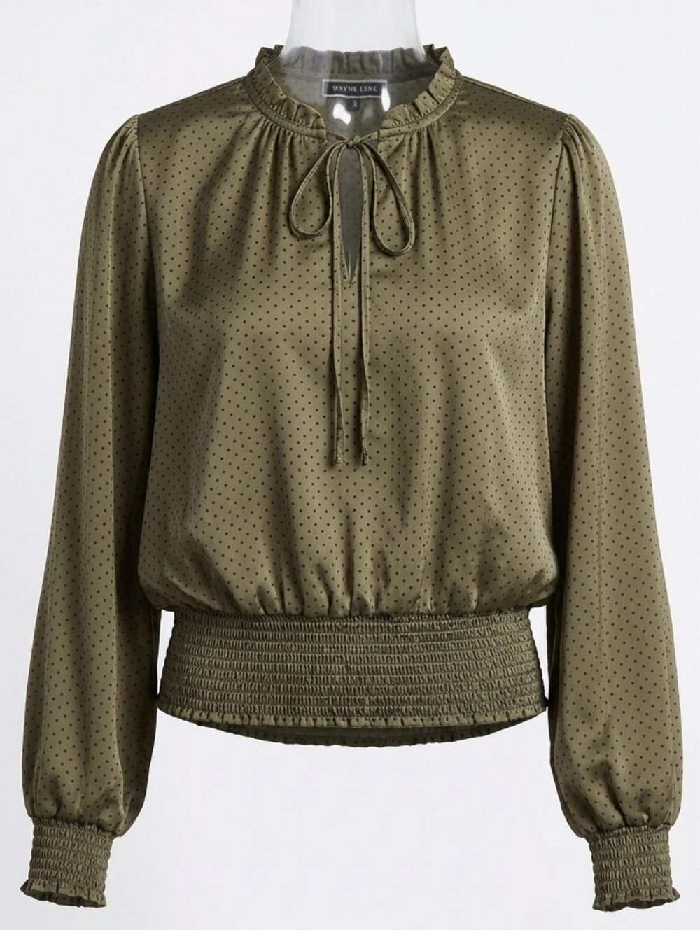 Melanie Lyne Olive Green Polka Dot Satin Long Sleeve Office Women's Blouse Sz XL